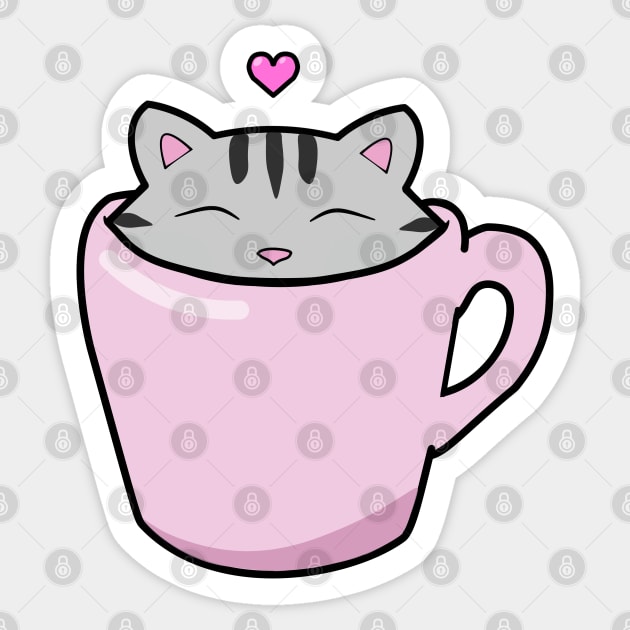 Cute grey cat with a pink heart Sticker by Purrfect